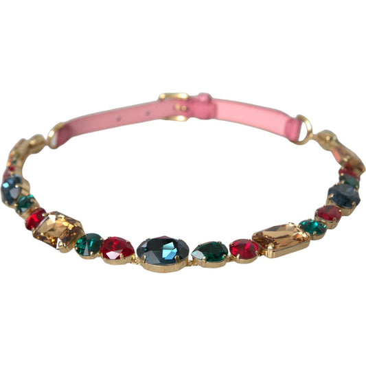 Dolce & Gabbana Pink Leather Crystal Chain Embellished Belt Dolce & Gabbana Rosy Brown