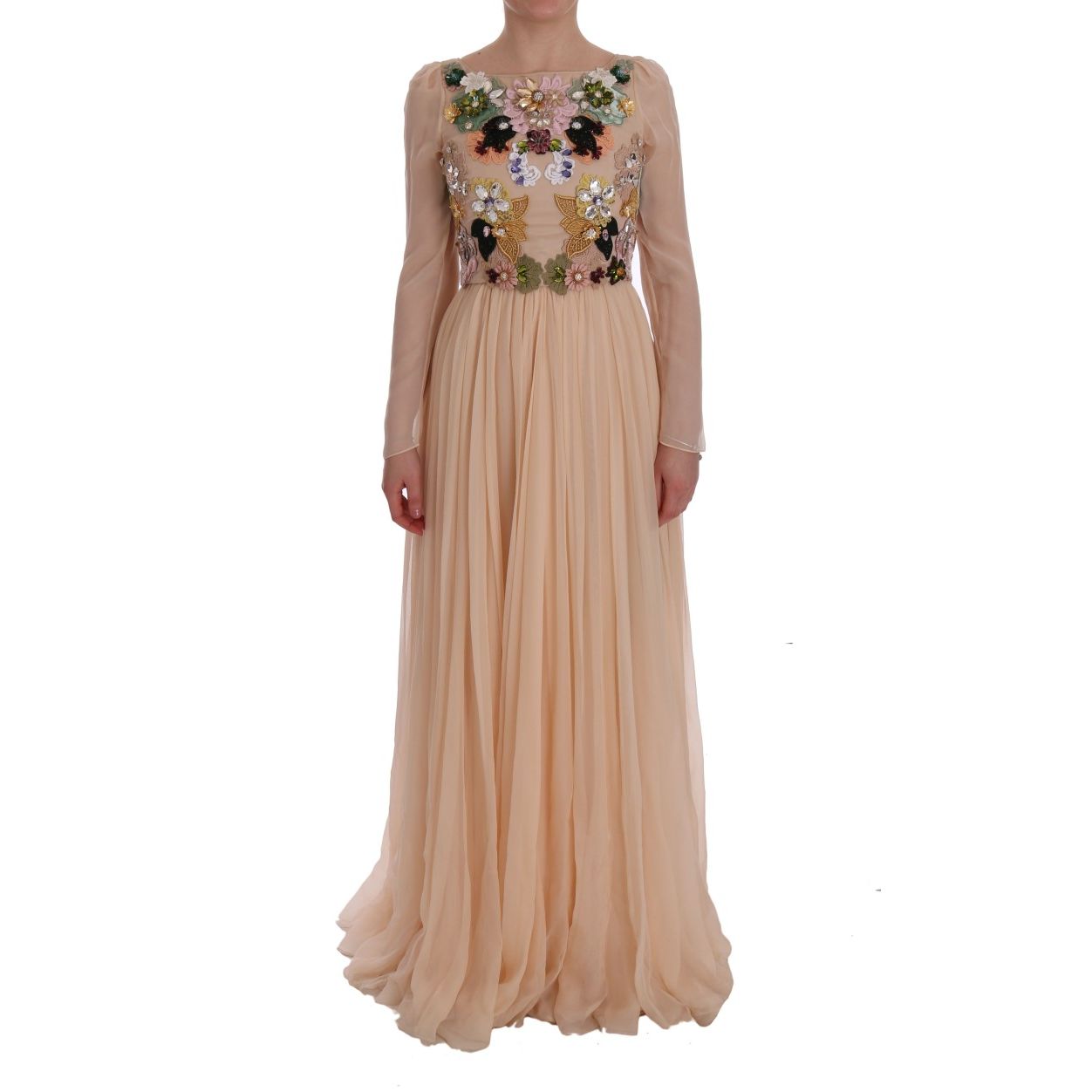 Dolce & Gabbana Pink Silk Floral Crystal Maxi Gown Dress