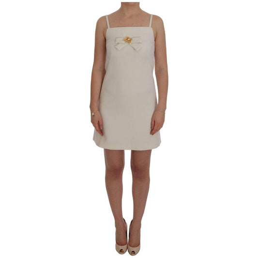 Dolce & Gabbana Elegant White Wool Shift Dress with Gold Brooch Dolce & Gabbana Rosy Brown