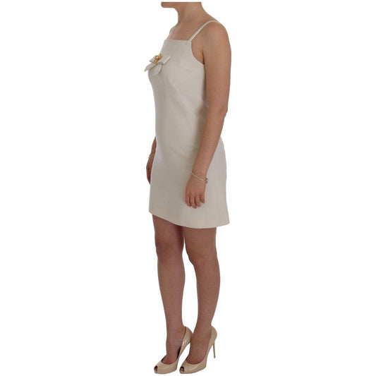 Dolce & Gabbana Elegant White Wool Shift Dress with Gold Brooch Dolce & Gabbana Rosy Brown