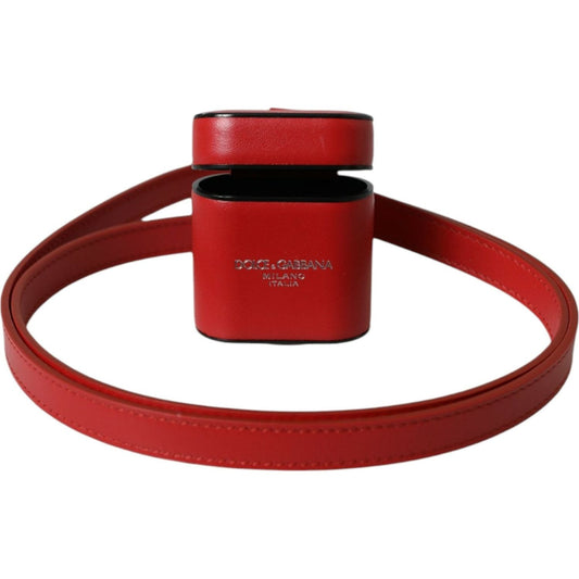 Dolce & Gabbana Red Calfskin Leather Logo Print Strap Men Airpods Case Dolce & Gabbana Brown