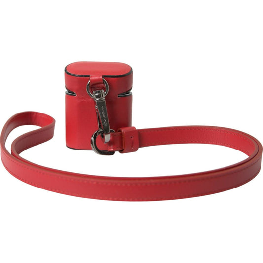 Dolce & Gabbana Red Calfskin Leather Logo Print Strap Men Airpods Case Dolce & Gabbana Brown
