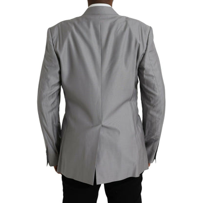 Dolce & Gabbana Gray Wool Peak Single Breasted Coat Blazer