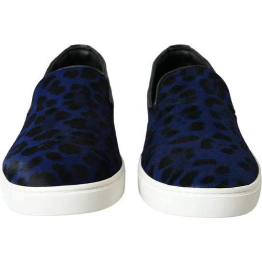 Dolce & Gabbana Blue Calfskin Hair Leopard Sneakers Shoes Dolce & Gabbana Light Gray
