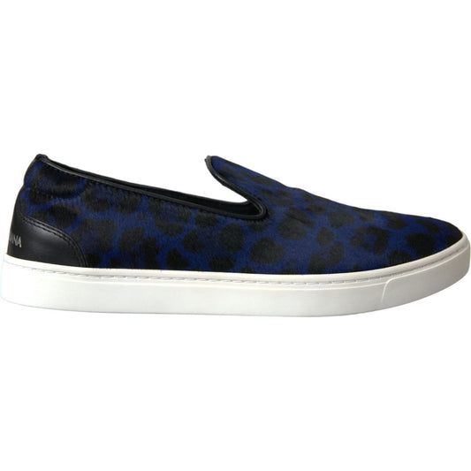 Dolce & Gabbana Blue Calfskin Hair Leopard Sneakers Shoes Dolce & Gabbana Dark Slate Gray