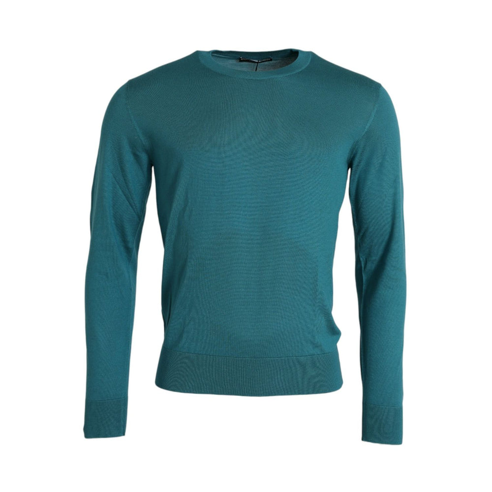 Dolce & Gabbana Dark Green Silk Crew Neck Pullover Sweater