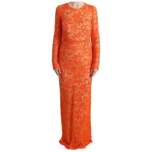 Dolce & Gabbana Elegant Long-Sleeve Full-Length Orange Sheath Dress Dolce & Gabbana Chocolate