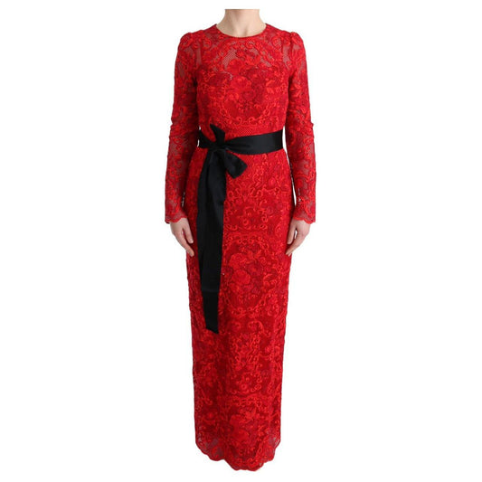 Dolce & Gabbana Elegant Red Sheath Dress with Silk Bow Belt WOMAN DRESSES Dolce & Gabbana Firebrick