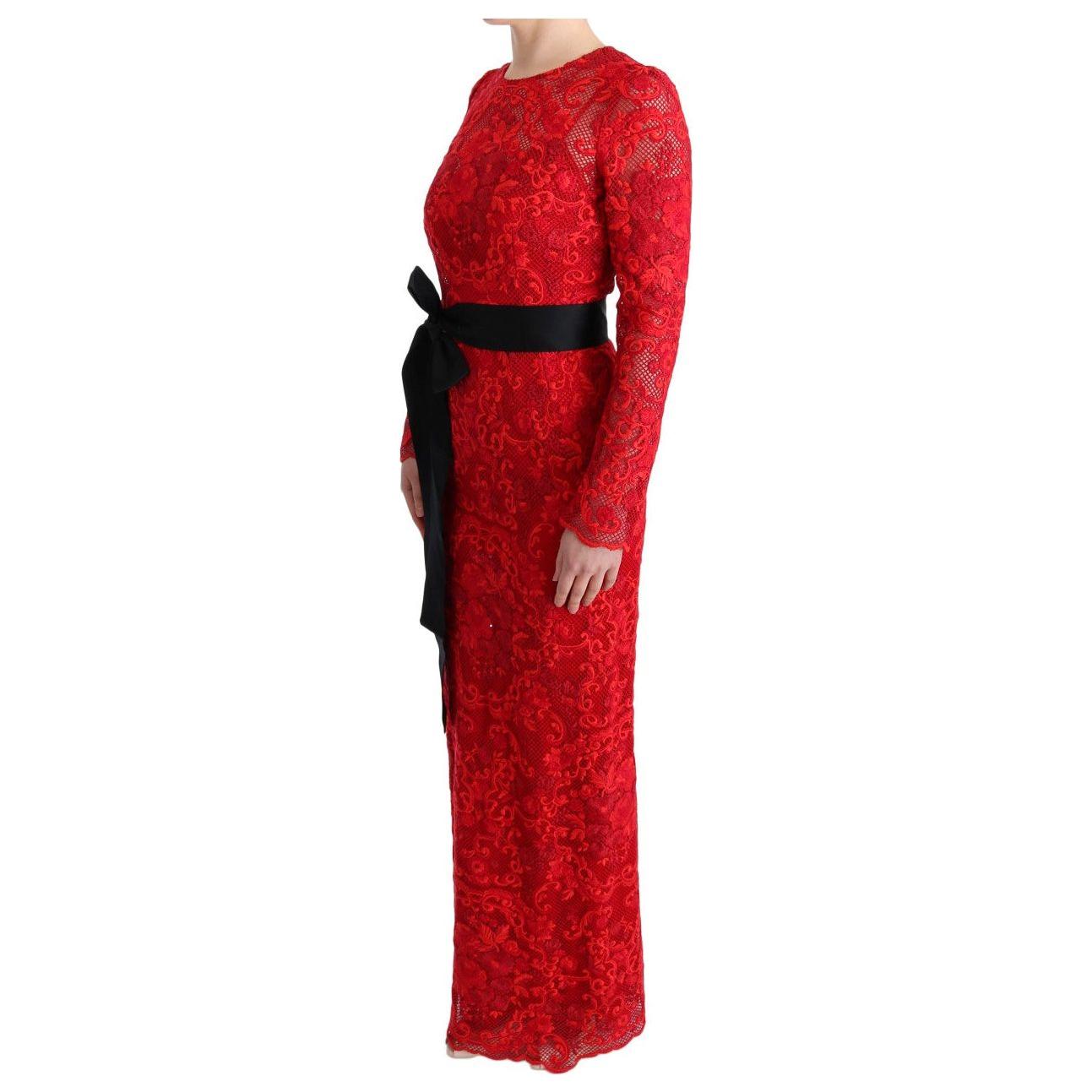 Dolce & Gabbana Elegant Red Sheath Dress with Silk Bow Belt WOMAN DRESSES Dolce & Gabbana Firebrick