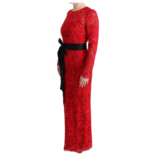 Dolce & Gabbana Elegant Red Sheath Dress with Silk Bow Belt WOMAN DRESSES Dolce & Gabbana Firebrick