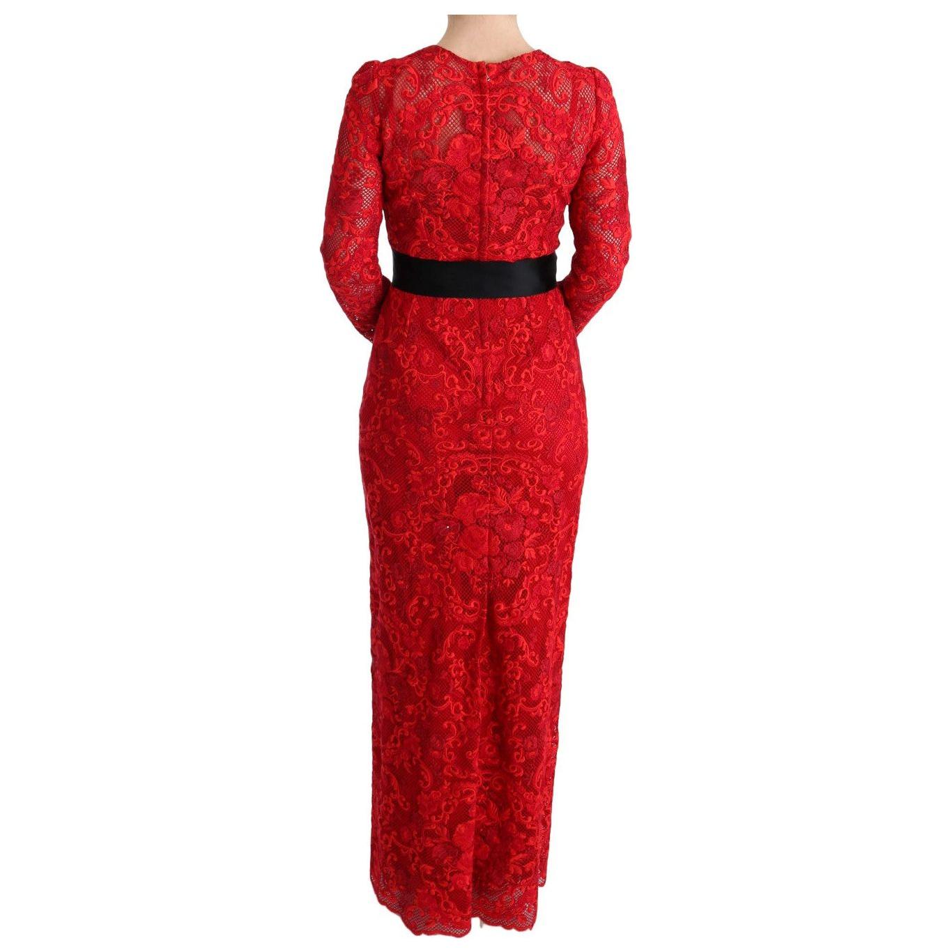 Dolce & Gabbana Elegant Red Sheath Dress with Silk Bow Belt WOMAN DRESSES Dolce & Gabbana Firebrick