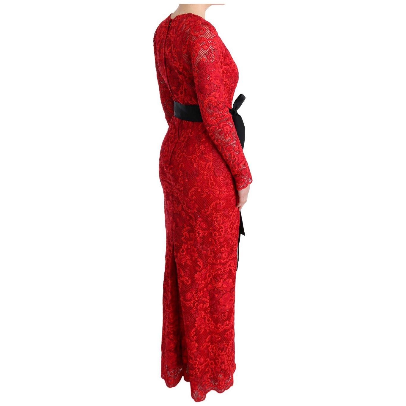 Dolce & Gabbana Elegant Red Sheath Dress with Silk Bow Belt WOMAN DRESSES Dolce & Gabbana Dark Red