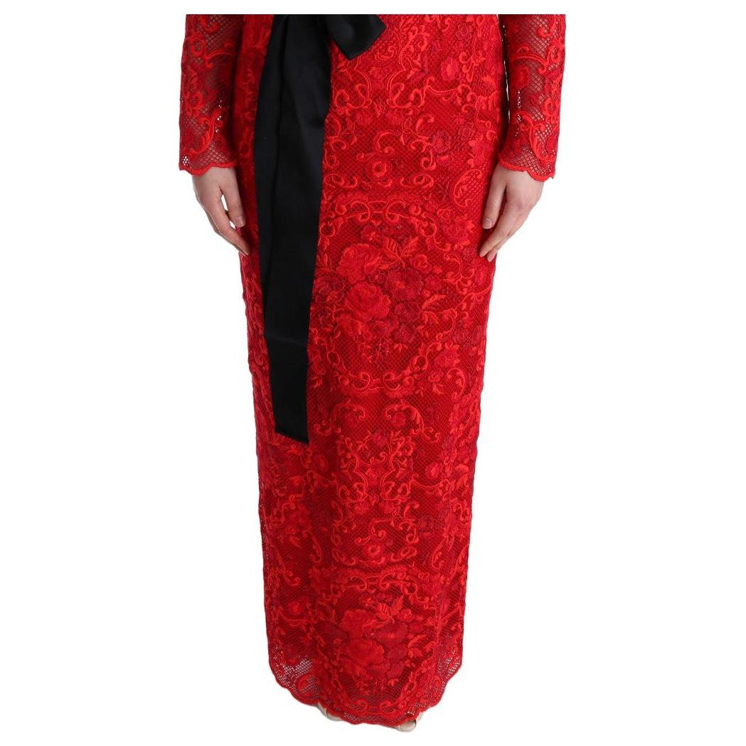 Dolce & Gabbana Elegant Red Sheath Dress with Silk Bow Belt WOMAN DRESSES Dolce & Gabbana Firebrick