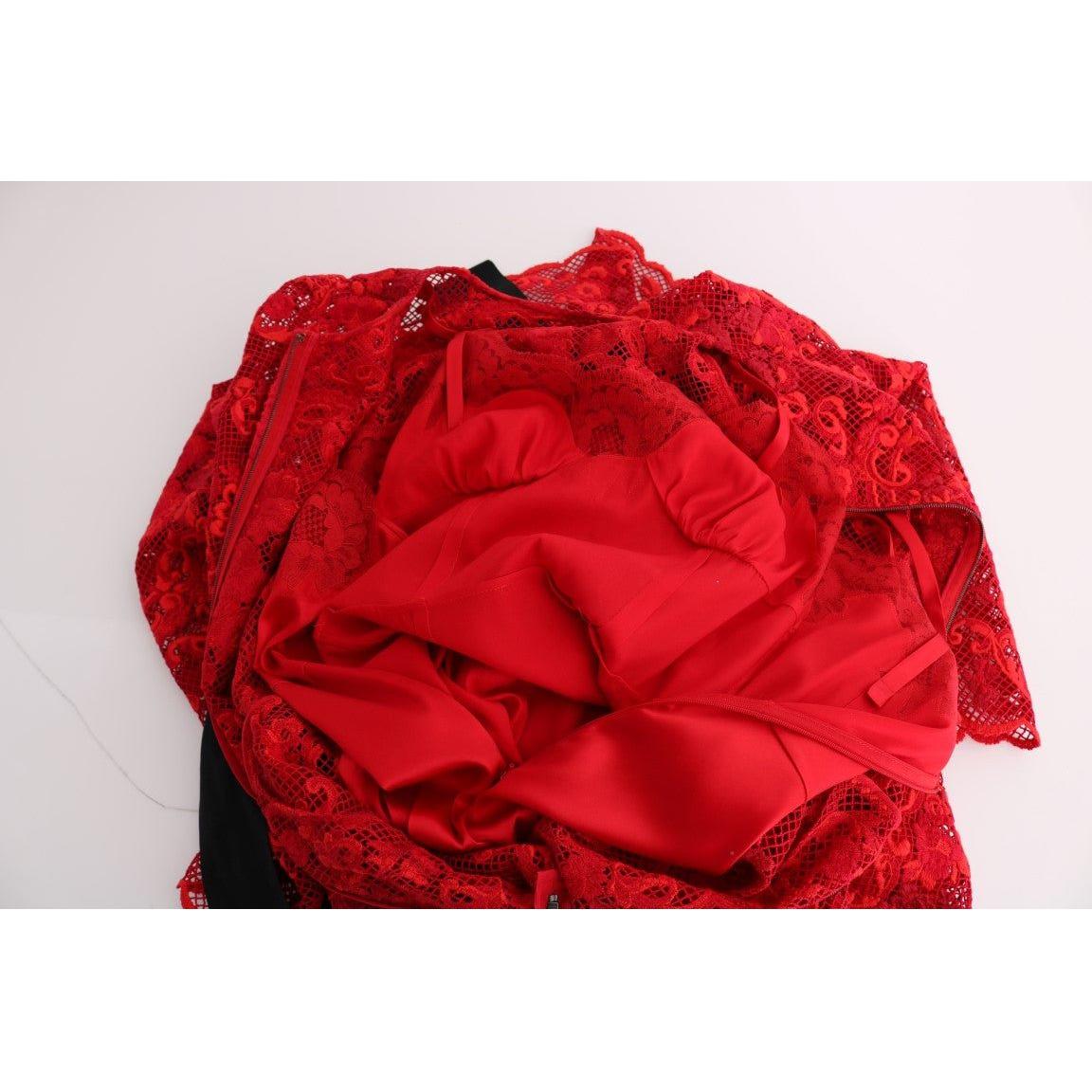 Dolce & Gabbana Elegant Red Sheath Dress with Silk Bow Belt WOMAN DRESSES Dolce & Gabbana Firebrick