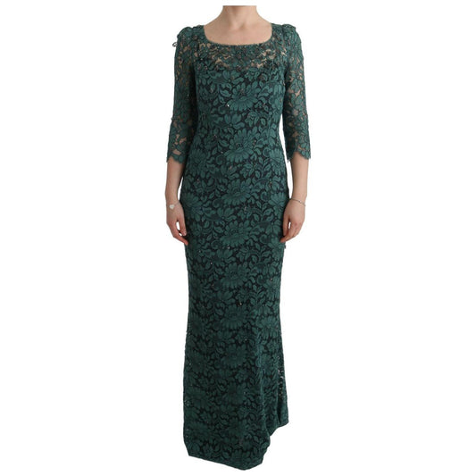 Dolce & Gabbana Elegant Green Crystal Embellished Sheath Dress Dolce & Gabbana Dark Slate Gray