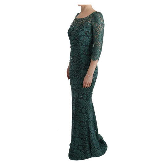 Dolce & Gabbana Elegant Green Crystal Embellished Sheath Dress Dolce & Gabbana Dark Slate Gray
