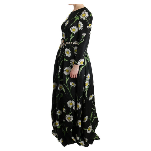 Dolce & Gabbana Elegant Sunflower Maxi Gown with Crystals Dolce & Gabbana Black