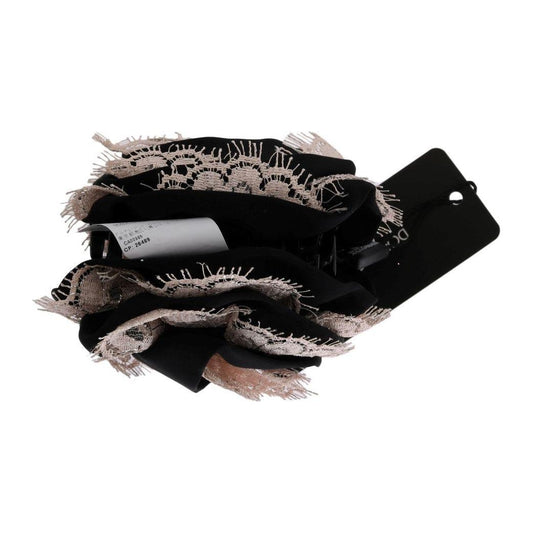 Dolce & Gabbana Elegant Floral Lace Crystal Hair Claw Dolce & Gabbana Dark Gray