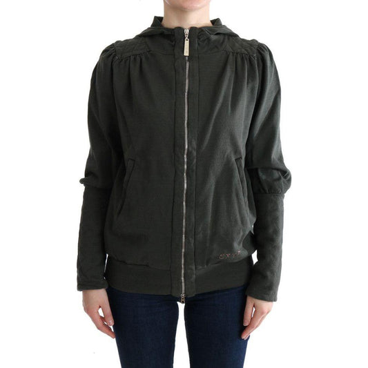 Exte Chic Gray Full-Zip Cotton Sweater Exte Dark Slate Gray