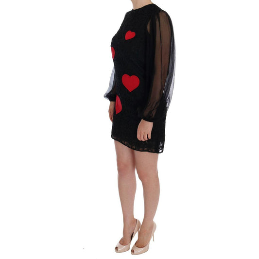 Dolce & Gabbana Elegant Black Lace Heart Applique Shift Dress Dolce & Gabbana Black