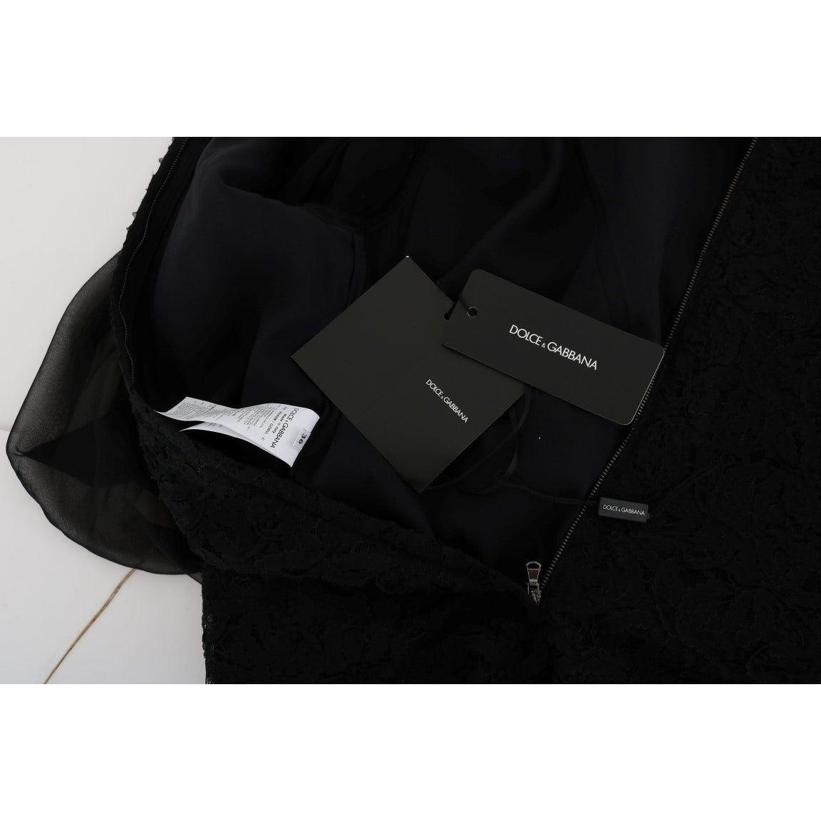 优雅黑色蕾丝心形贴花直筒连衣裙