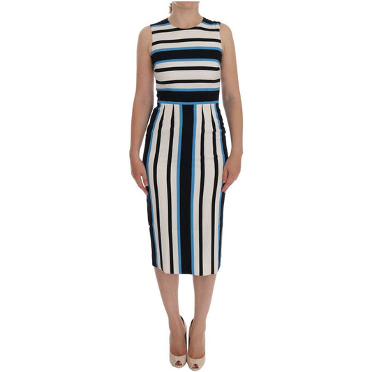 Dolce & Gabbana Chic Striped Silk Sheath Dress Dolce & Gabbana Dark Gray