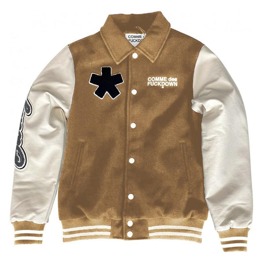 Comme Des Fuckdown Chic Cotton and Faux Leather Bomber Jacket Comme Des Fuckdown Dim Gray