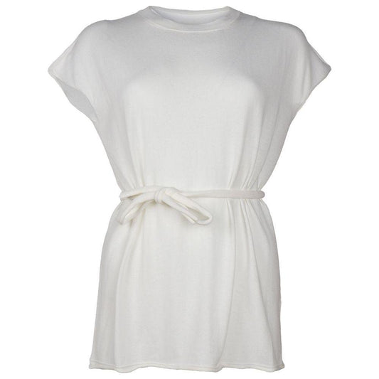 Alpha Studio White Cotton Dress Alpha Studio Light Gray