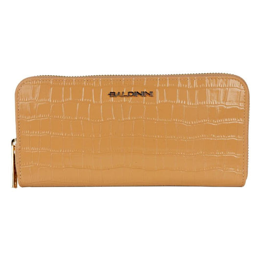 Baldinini Trend Elegant Croco Print Leather Wallet Baldinini Trend Sandy Brown