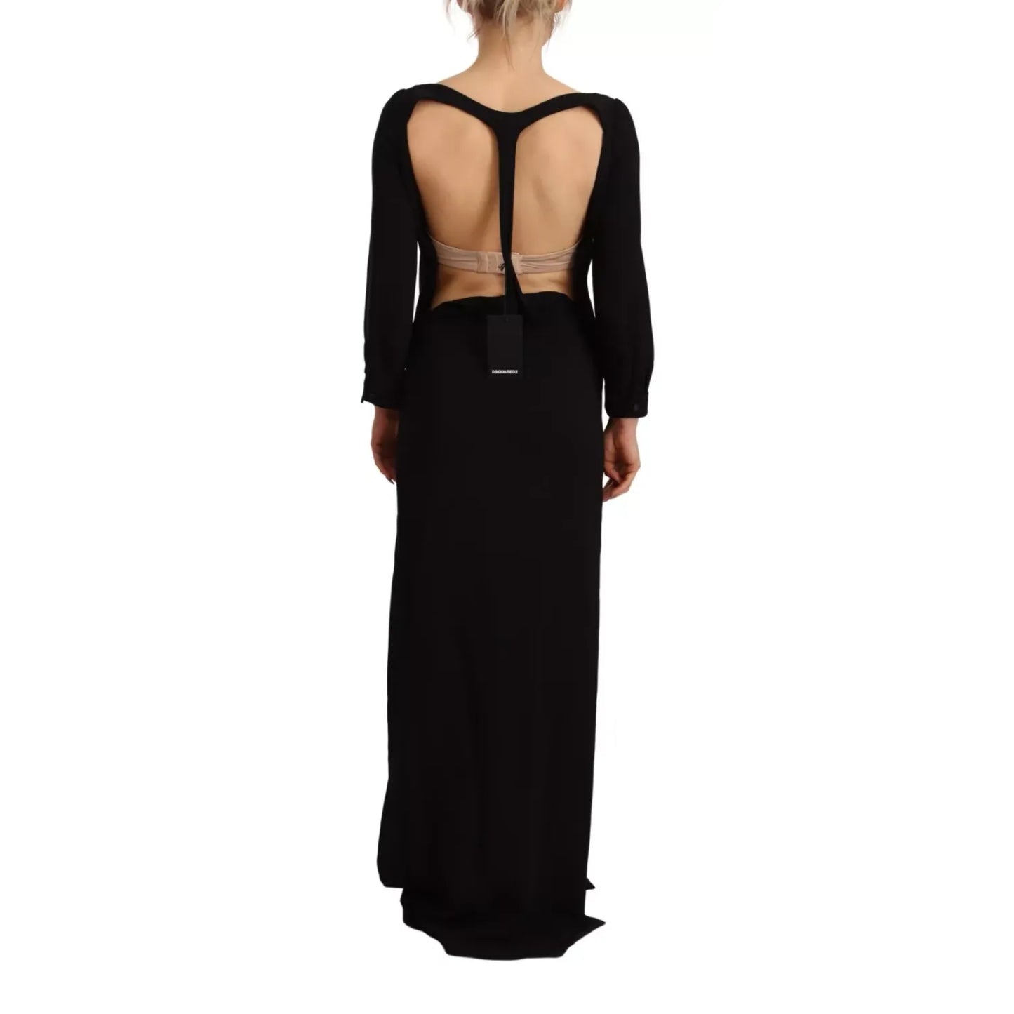 Dsquared² Black Long Sleeves Side Slit Floor Length Dress
