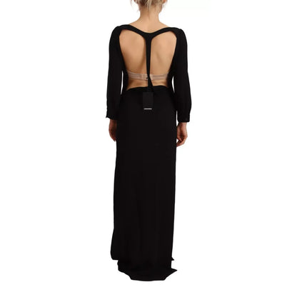 Dsquared² Black Long Sleeves Side Slit Floor Length Dress