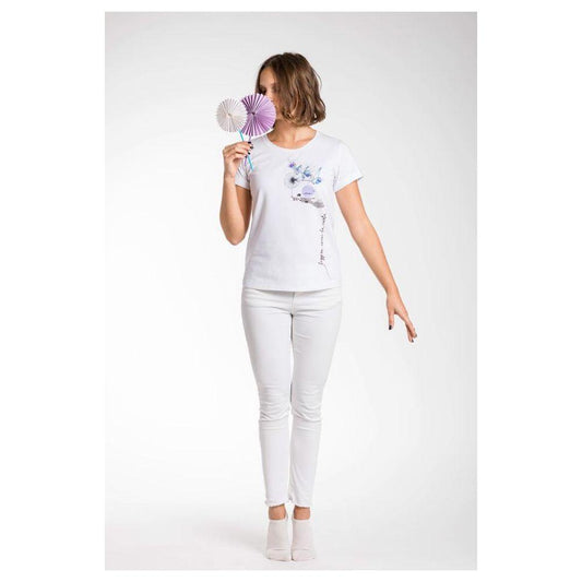 A.Tratti Elegant White Stretch Viscose Tee A.Tratti Lavender