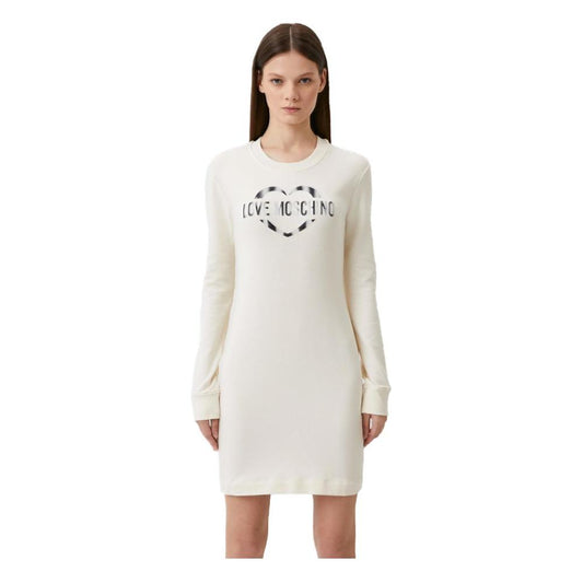 Love Moschino Chic White Cotton Blend Dress with Logo Accent Love Moschino Light Gray