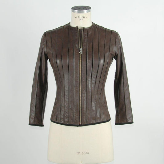 Emilio Romanelli Brown Leather Women Jacket Emilio Romanelli Dark Slate Gray