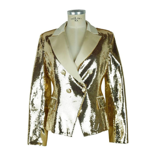 Elisabetta Franchi Chic Sequined Double-Breasted Yellow Jacket Elisabetta Franchi Rosy Brown