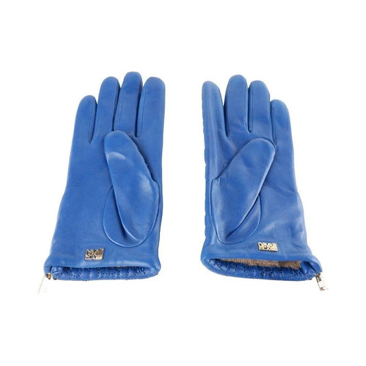 Cavalli Class Blue Lambskin Women Glove Cavalli Class Steel Blue