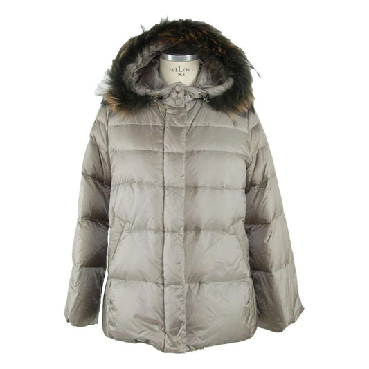 Emilio Romanelli Elegant Gray Polyamide Fur-Trimmed Coat Emilio Romanelli Dark Gray