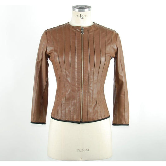 Emilio Romanelli Brown Leather Women Jacket Emilio Romanelli Dim Gray