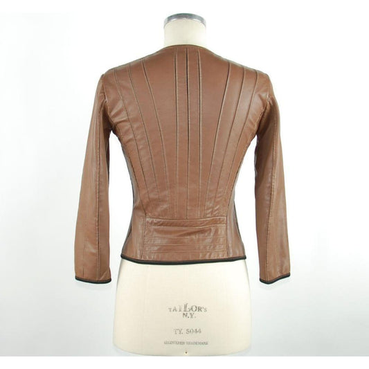 Emilio Romanelli Brown Leather Women Jacket Emilio Romanelli Beige