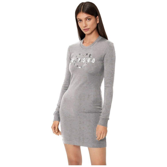 Love Moschino Chic Gray Cotton Blend Dress with Logo Detail Love Moschino Rosy Brown