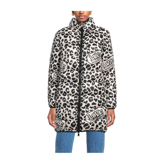 Love Moschino Chic Leopard Print Down Jacket Love Moschino Light Gray