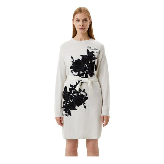 Love Moschino Elegant Embroidered Wool Blend Long Dress Love Moschino Gray