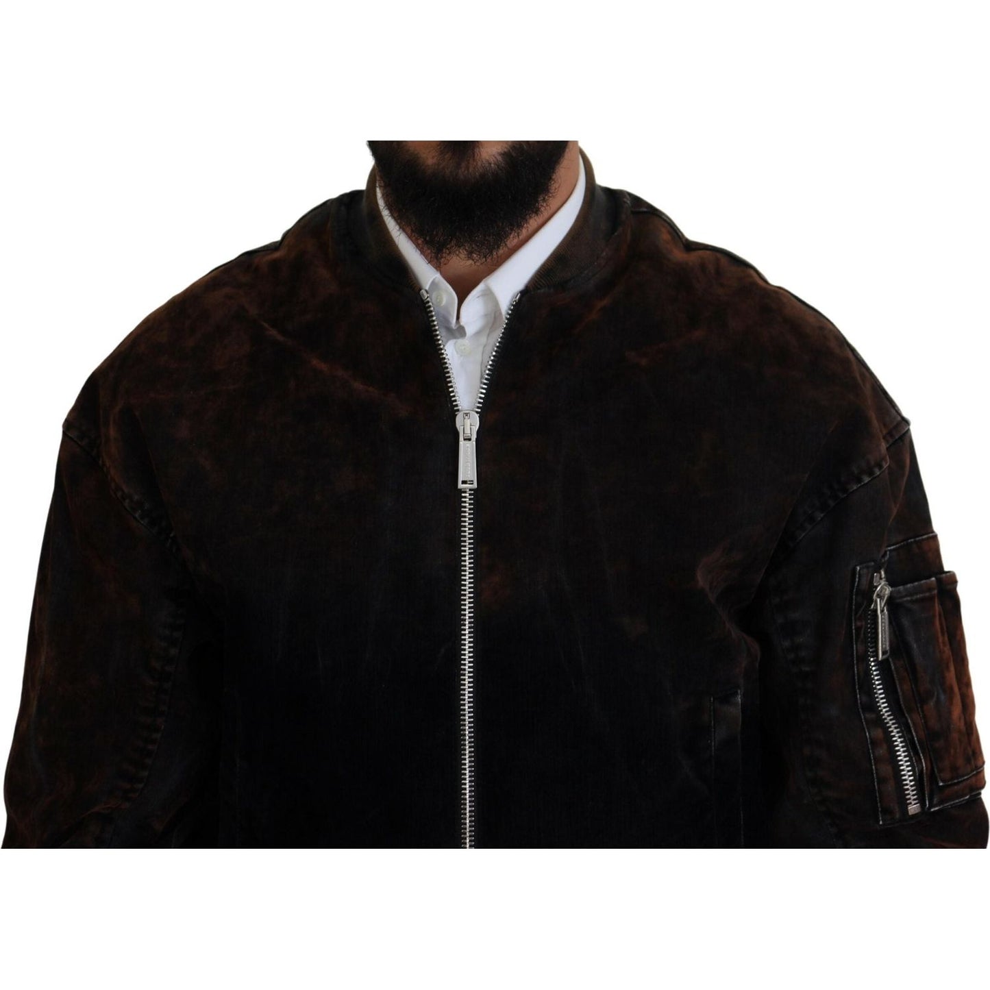 Dsquared² Brown Cotton Bomber Zipper Pocket Sleeves Jacket Dsquared²