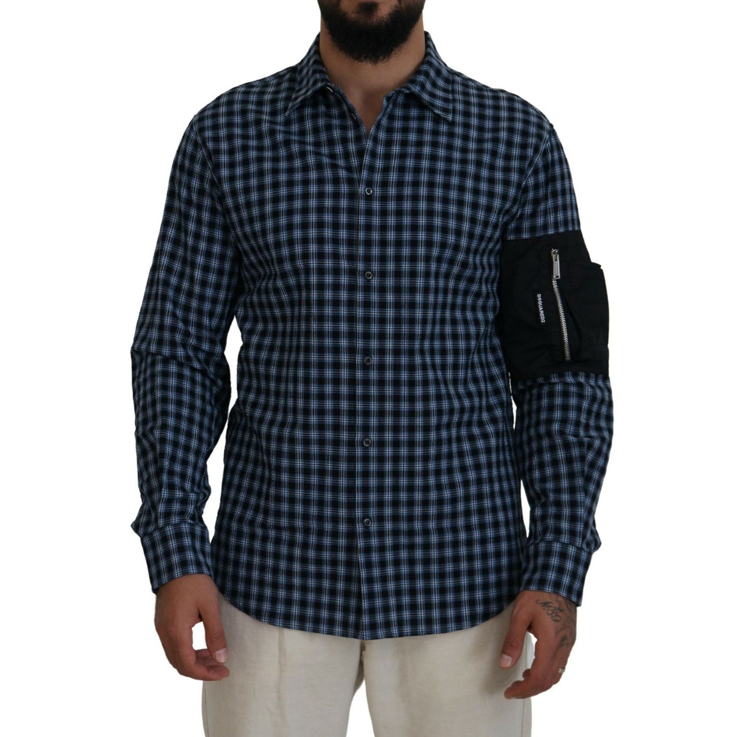 Dsquared² Multicolor Black Arm Plaid Men Long Sleeves Shirt