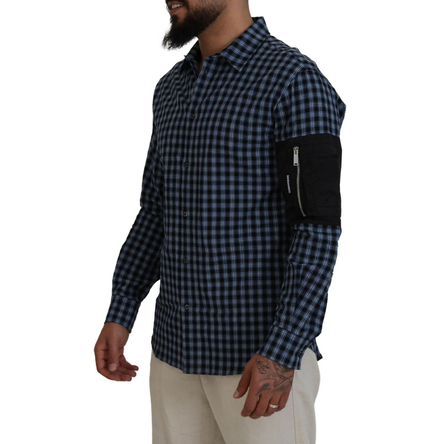 Dsquared² Multicolor Black Arm Plaid Men Long Sleeves Shirt