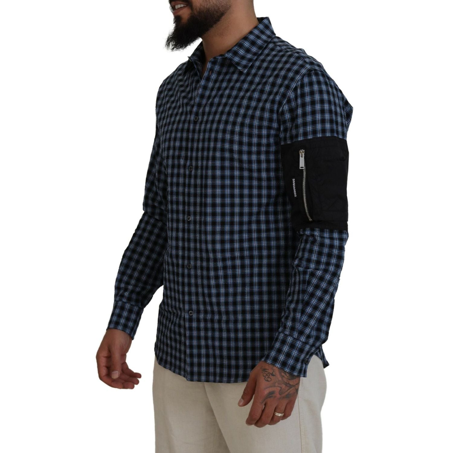 Dsquared² Multicolor Black Arm Plaid Men Long Sleeves Shirt