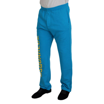 Dsquared² Light Blue Cotton Logo Print Casual Pants