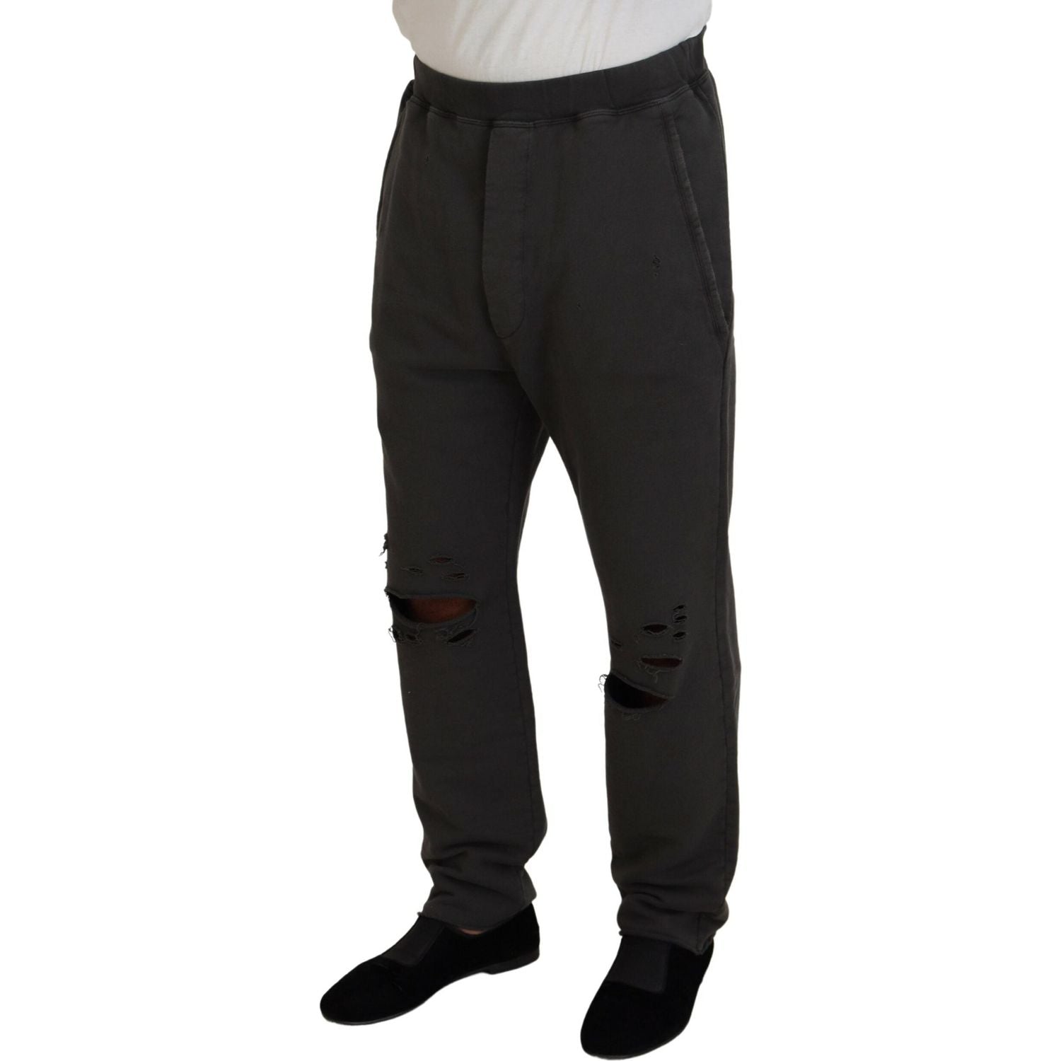 深灰色纯棉男士休闲破洞裤