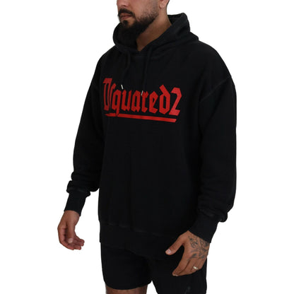 Dsquared² Black Cotton Hooded Printed Men Pullover Sweater1728,67345645728,Black,Clothing,Dsquared²,Hoodies - Sweaters - Clothing,IT48 | M,Material: 100% Cotton,Men,Preowned / Defect,Sweaters - Clothing,Sweaters - Men - Clothing