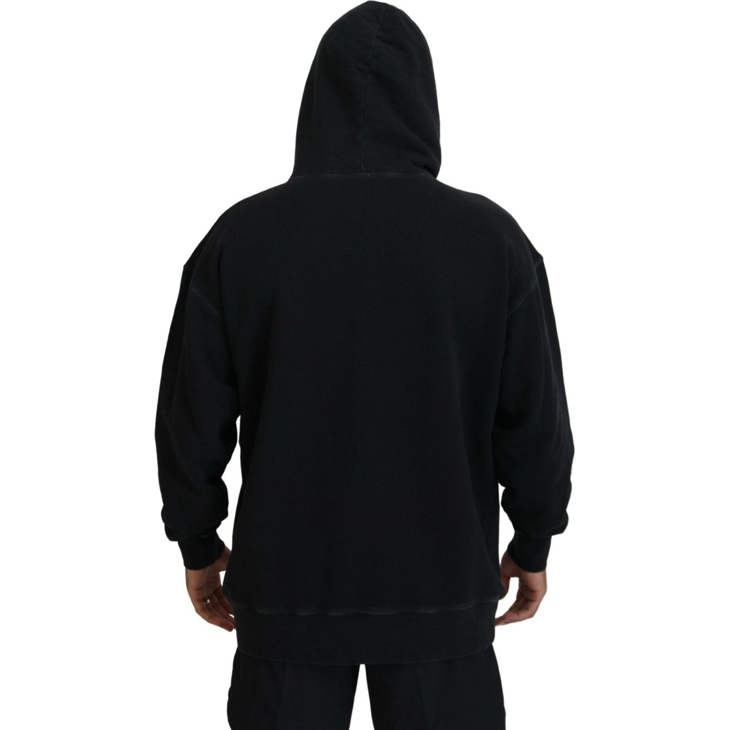 Dsquared² Black Cotton Hooded Printed Men Pullover Sweater1728,67345645728,Black,Clothing,Dsquared²,Hoodies - Sweaters - Clothing,IT48 | M,Material: 100% Cotton,Men,Preowned / Defect,Sweaters - Clothing,Sweaters - Men - Clothing